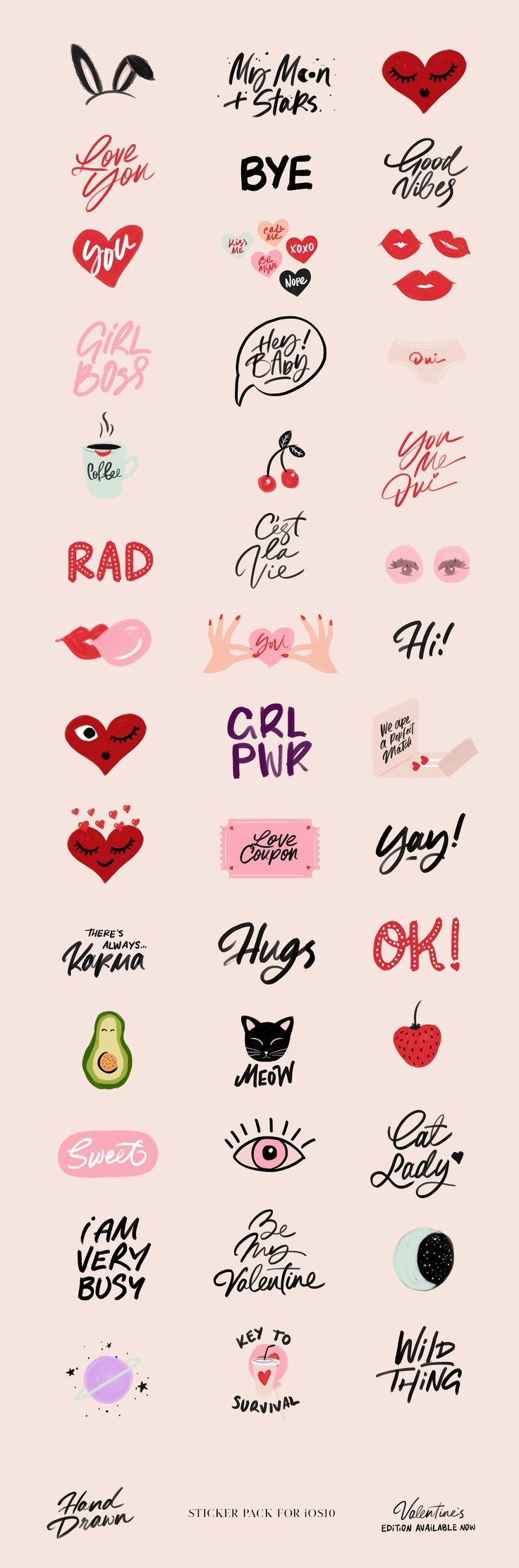 Hand Drawn Sticker Pack by Cocorrina | for iOS10, Valentine's Edition available now | Pinterest: Natalia Escaño