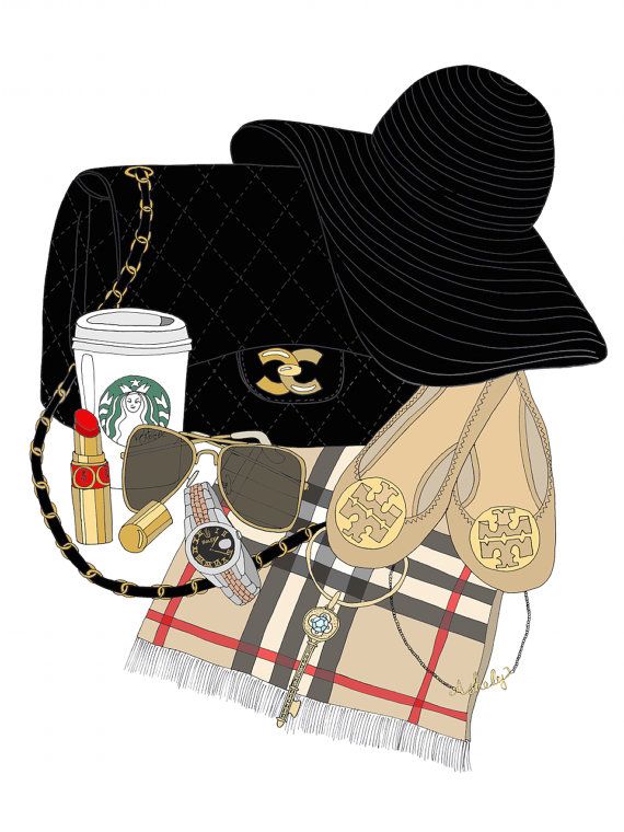 Custom What's in my Bag Portrait Illustration Art por emmakisstina