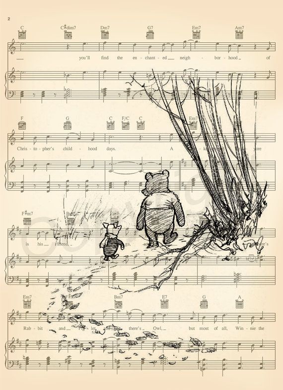 Winnie el Pooh Original de arte partitura impresión conjunto