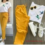 Spor Ayakkabı Kombinleri Sarı Kumaş Pantolon Beyaz Bluz Beyaz Spor Ayakkabı #moda #fashion #fashionoutfits #fashionblogger
