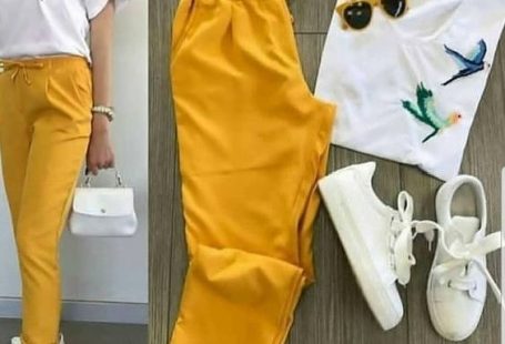 Spor Ayakkabı Kombinleri Sarı Kumaş Pantolon Beyaz Bluz Beyaz Spor Ayakkabı #moda #fashion #fashionoutfits #fashionblogger
