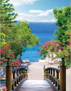 Image of 3D Bridge Beach Tree Corridor Entrance Wall Mural Decals Art Print Wallpaper 066