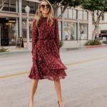 burgundy floral dress and leopard pumps