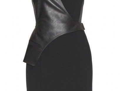 Leather - love this dress if it had sleeves and a higher neckline. Maybe add a tank under and a solid colored jacket to fix the problem??? (scheduled via www.tailwindapp.com)
