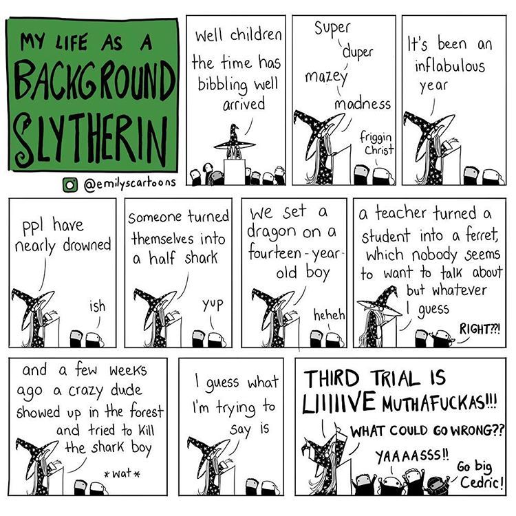 7,383 Likes, 82 Comments - @emilyscartoons on Instagram: “Its the 50th Background Slytherin comic!!! Sweet motherfriggin Jesus”