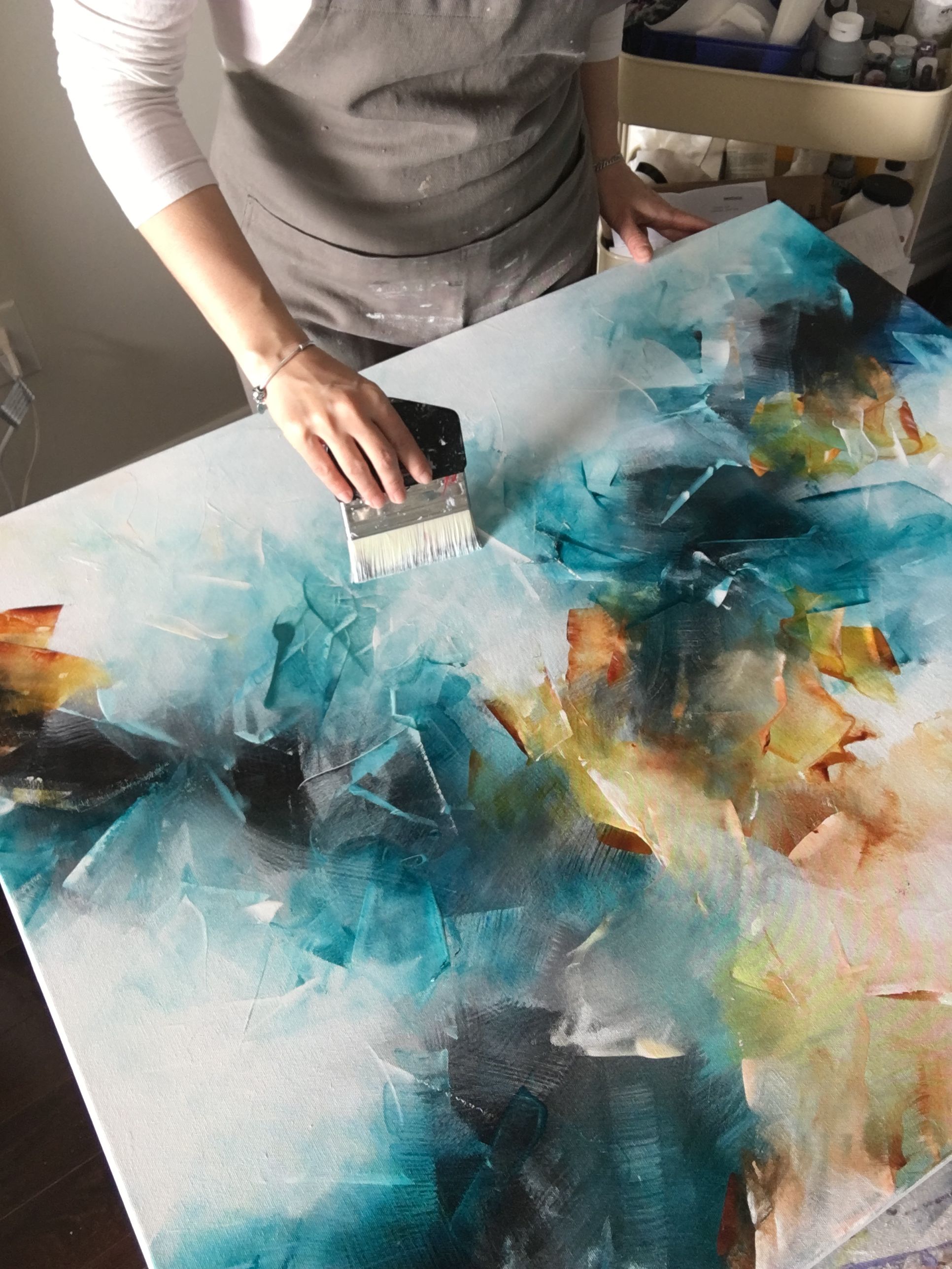 Art Studio Work in progress - an acrylic abstract painting on canvas, using Golden Fluid Acrylics (Toronto, Ontario)  Abstract painting inspiration & ideas.  Image: artwork by Deniz Altug