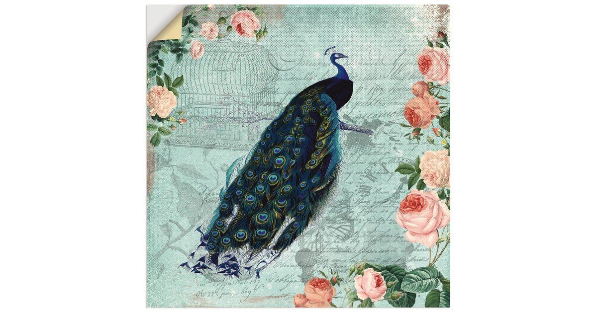 Premium Wandfolie »UtArt: Vintage Rosen und Pfau Illustration«