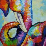 Artwork elephants painting on canvas Artist: Sumaree Nunsang