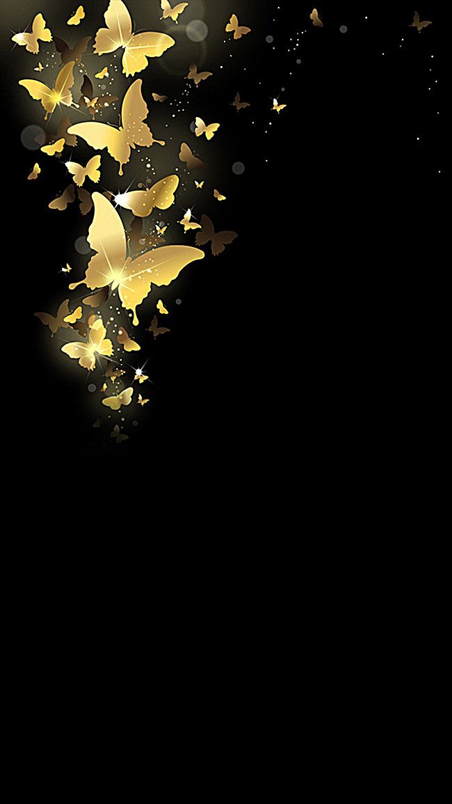 Atmospheric black background gold butterfly
