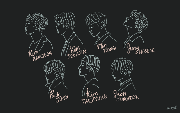 BTS cameo neon outline desktop wallpaper computer tablet kpop Bangtan namjoon seokjin jin yoongi suga jhope hoseok jimin taehyung jungkook