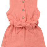 Your baby girl will surely look fabulous with this Coral Bowknot Sleeveless Romper. Shop it today.