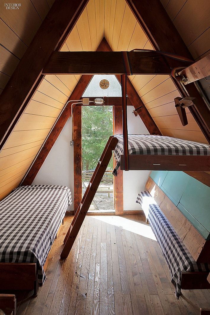 Back to Utopia: Mid-Century Retreat in the Alps Becomes Artist Colony | The cabins’ original six bunks, intended for children, have been reduced to two. #interiordesign #interiordesignmagazine #projects 