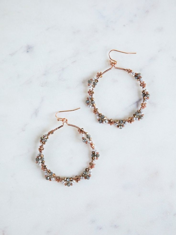 Barcelona Beaded Hoop Earrings- Rose gold and gray beaded hoop earrings. Earrings, jewelry, gift idea. Free shipping!