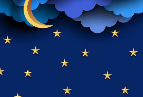 Blue paper clouds on night sky with paper moon and stars. Background for design, greeting card, poster, banner,paper art design and craft style. Vector illustration. Download a Free Preview or High Quality Adobe Illustrator Ai, EPS, PDF and High Resolution JPEG versions. ID #21418168.