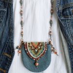 Bead pouch necklace,Amulet necklace bag,Hippie,Bag pendant,Textile jewelry,Boho jewelry necklace,Boh