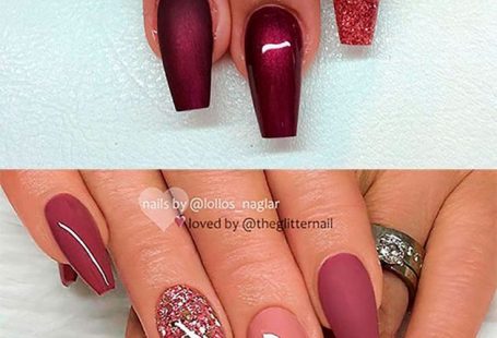 Burgunder Sargnägel mit Glitzer-Ideen #beautynailsacrylics #bordeaux #cercueil #idees #ongles...