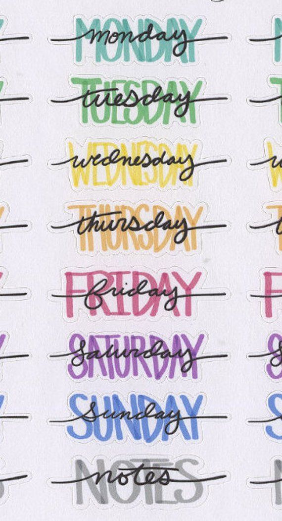 COLORFUL WEEKDAY HEADERS Planner Stickers Hand Drawn BuJo | Etsy
