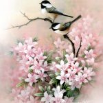 Chickadee and Flowers Archival reproduction of my original watercolor Image area: 8 x 10 (Portrait orientation) or Image area: 12 x 15, 16 x 20 Archival print printed with Epson Ultra Chrome pigment inks which are guaranteed to last 200 years, on Hahnemuhle Fine Art paper. The print looks very much like an original watercolor. Print will come signed by me (the artist ). 8x10 prints are sealed within a clear cello sleeve for protection against moisture with heavy duty board mailer to avoi...