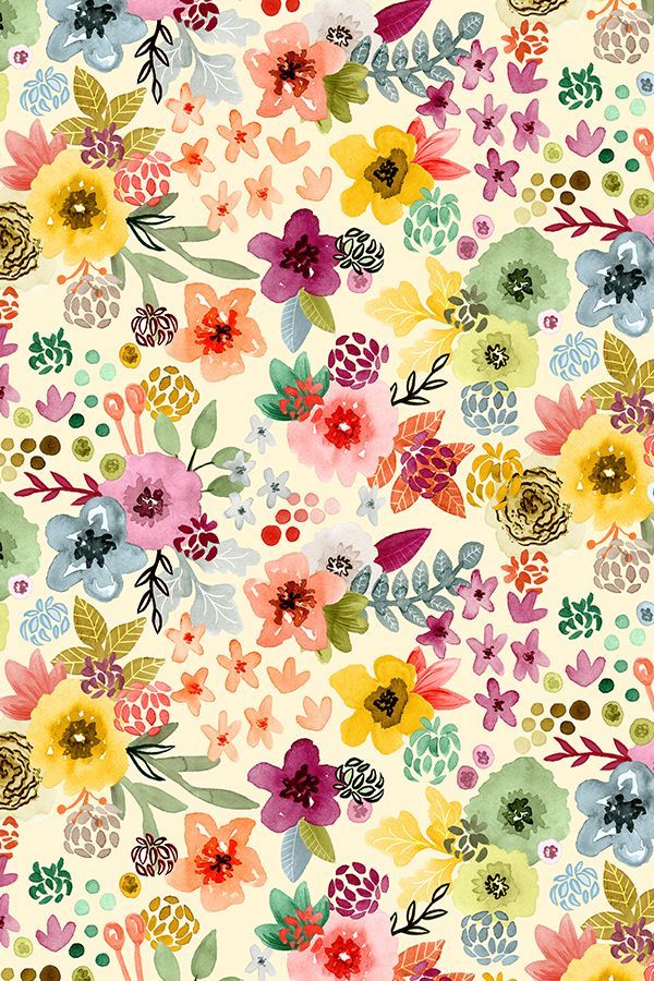 Spring Floral by Angel Gerardo - Colorful watercolor flowers on fabric, wallpaper, and gift wrap. Beautiful hand painted floral pattern with a whimsical twist.