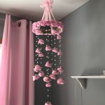 Roses mobile Felt flower roses and pearls baby girl nursery decor Garden pretty Nursery hanging deco