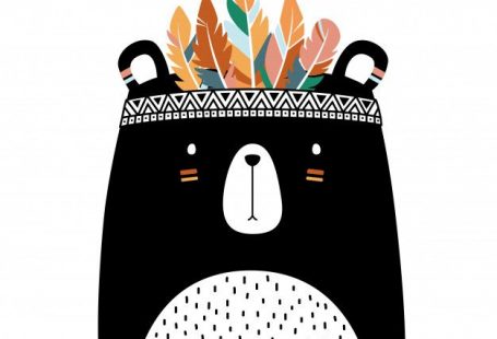 Cute bear tribal style isolated on white background. Premium Vector