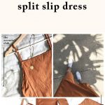 DIY project: Silk style slip dress with leg splits. Easy tutorial for a simple but beautiful dress. Minimal, design, handmade, make this, style, sustainable style, learn to sew, how to tutorial, blog, webdesign, collage
