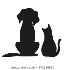 Silhouette of cat and dog on white background