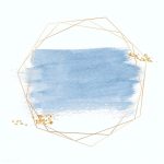 Gold geometric frame on a blue brushstroke background vector