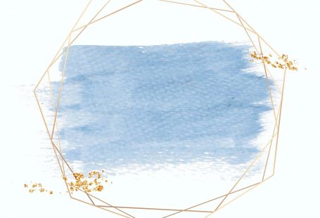 Gold geometric frame on a blue brushstroke background vector