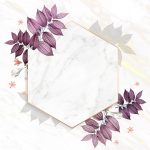Hexagon foliage frame on white marble background vector