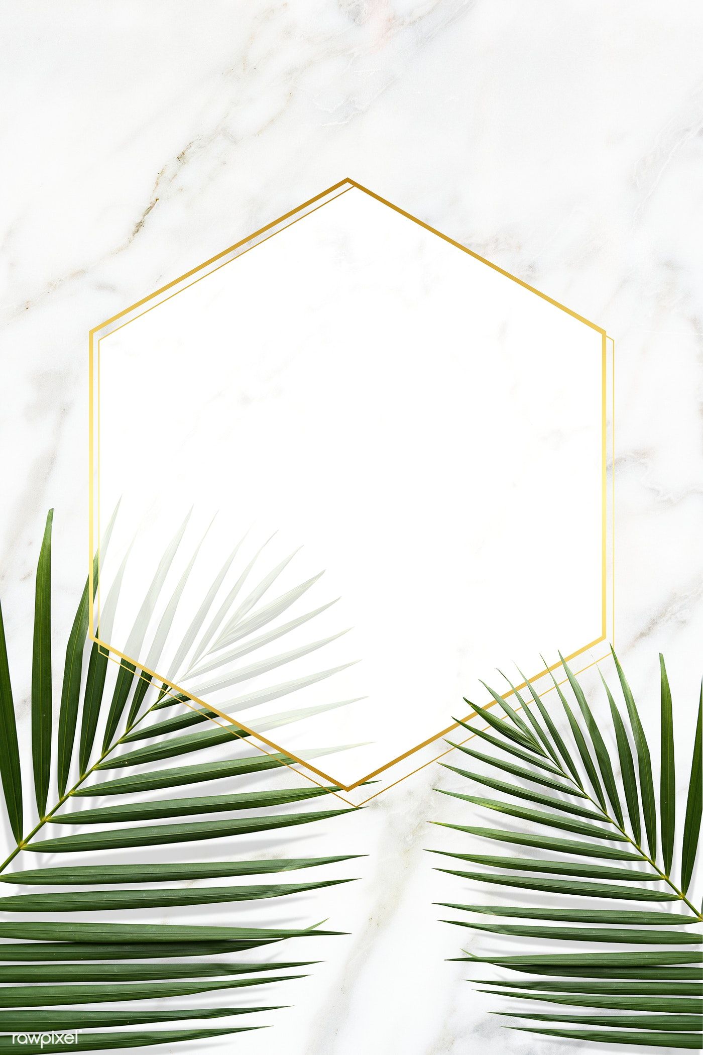 Hexagon golden frame on a marble background | premium image by <a href=