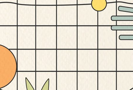 Abstract botanical pattern on beige  grid background vector mobile phone wallpaper