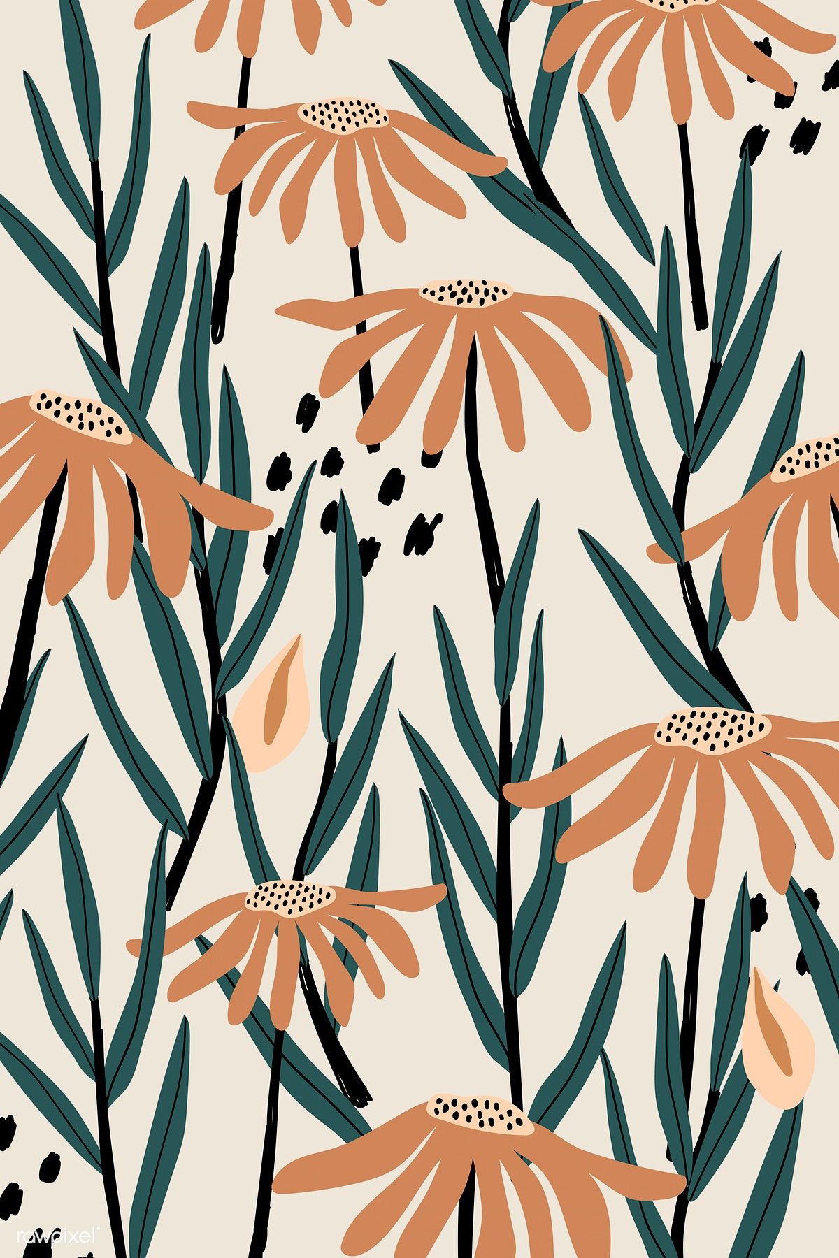 Brown daisy patterned beige background vector | premium image by rawpixel.com / Sicha