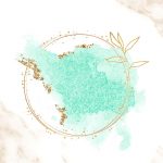 Gold round frame on green watercolor background vector