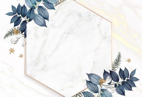 Hexagon foliage frame on white marble background vector