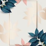 Rectangle gold frame on pink and blue leaf pattern background vector