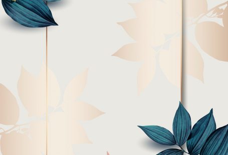 Rectangle gold frame on pink and blue leaf pattern background vector