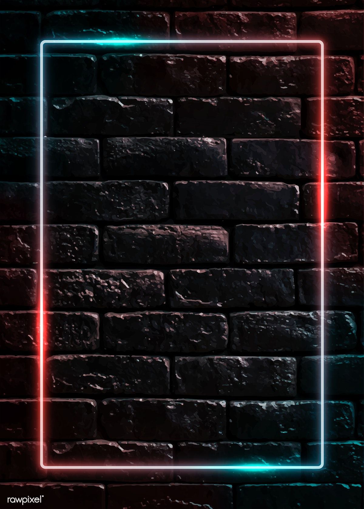 Download premium vector of Rectangle neon frame on black brick wall vector by manotang about light, background, black brick, black wall and blank
