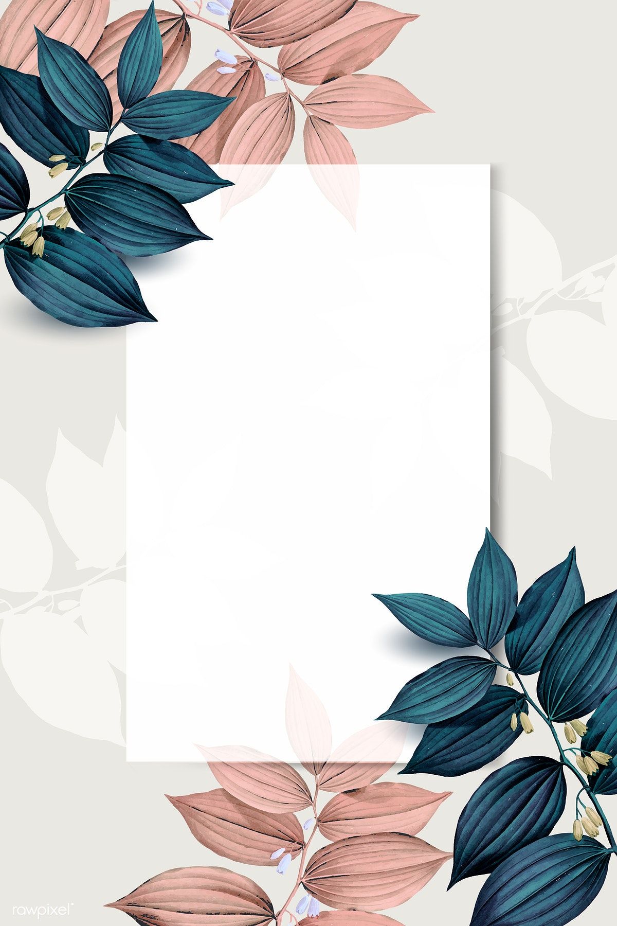 Rectangle white frame on pink and blue leaf pattern background vector | premium image by rawpixel.com / wan
