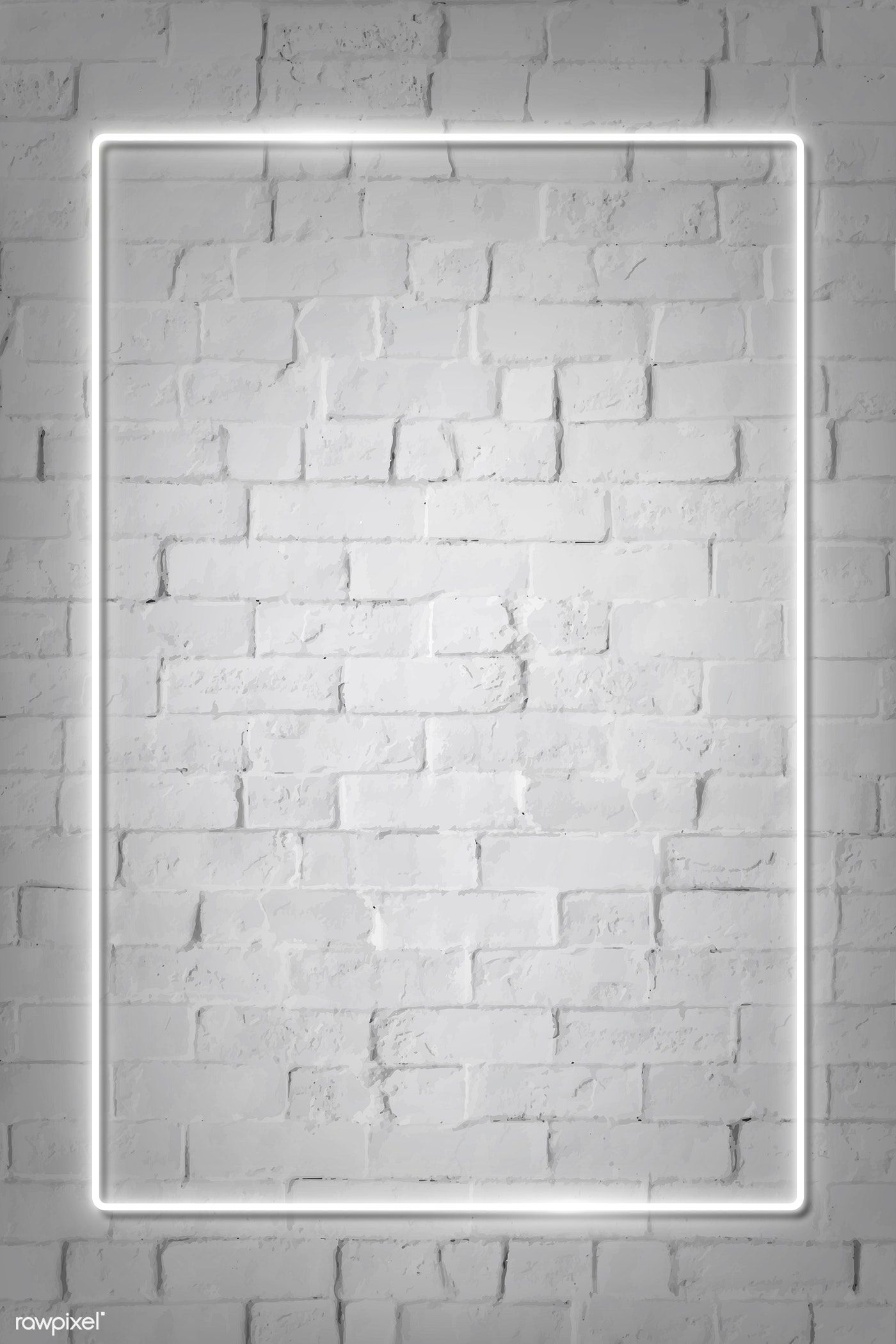 Rectangle white neon frame on a white brick wall vector | premium image by rawpixel.com / manotang