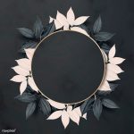Round golden foliage frame on black background vector