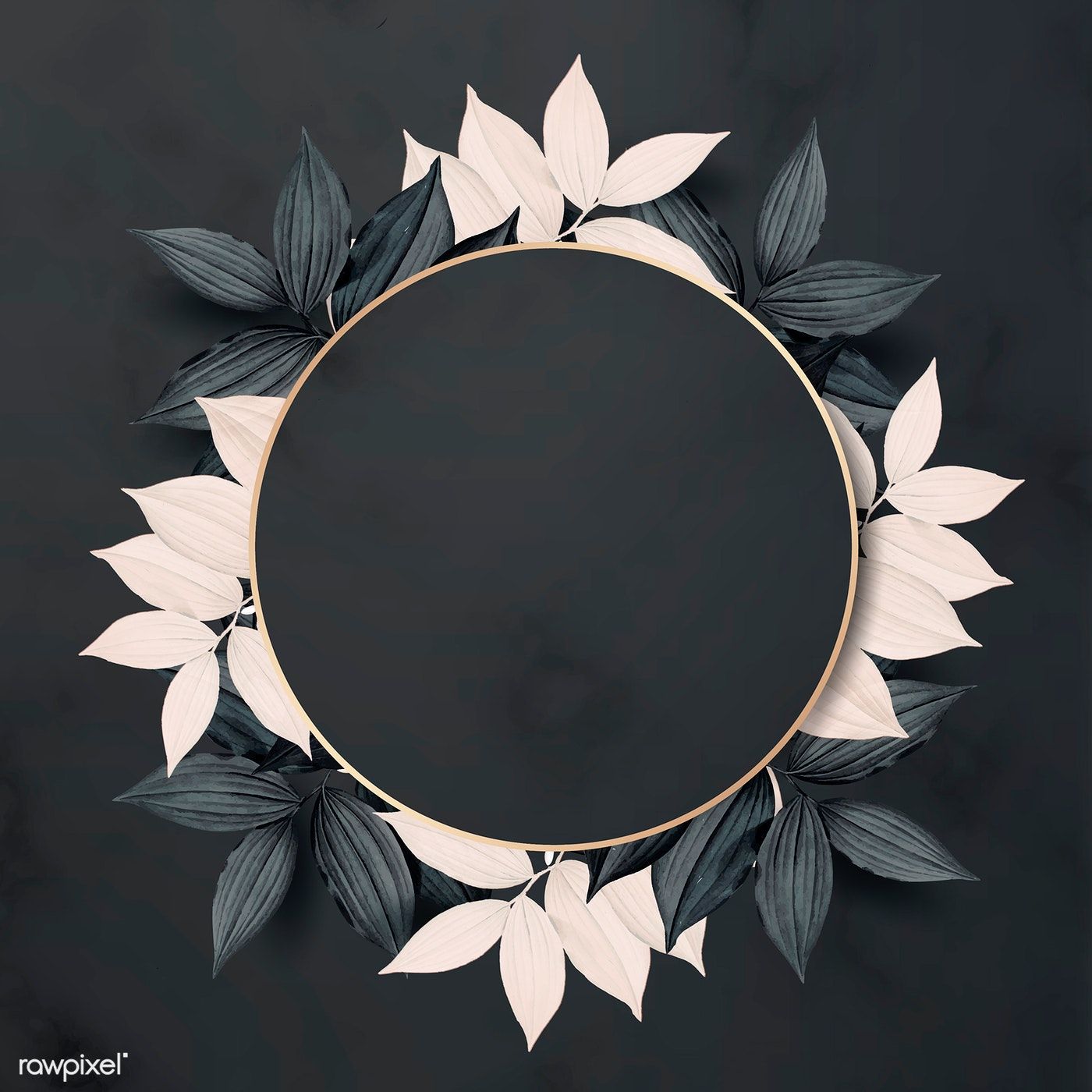 Round golden foliage frame on black background vector | premium image by rawpixel.com / wan