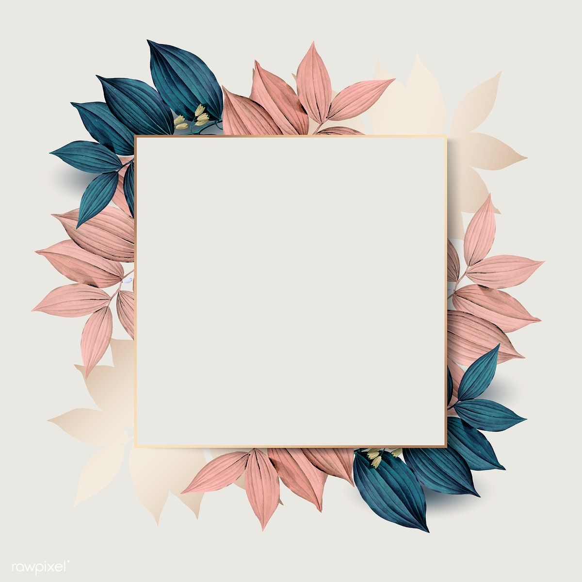 Square gold frame on pink and blue leaf pattern background vector | premium image by rawpixel.com / wan