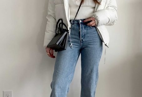 Click to shop outfit + more photos! Sarah Butler of Sarah Roberts wearing easy winter outfit featuring Apparis Camila Quilted Faux-Leather Puffer Jacket and & Other Stories Straight Mid Rise Organic Cotton Jeans