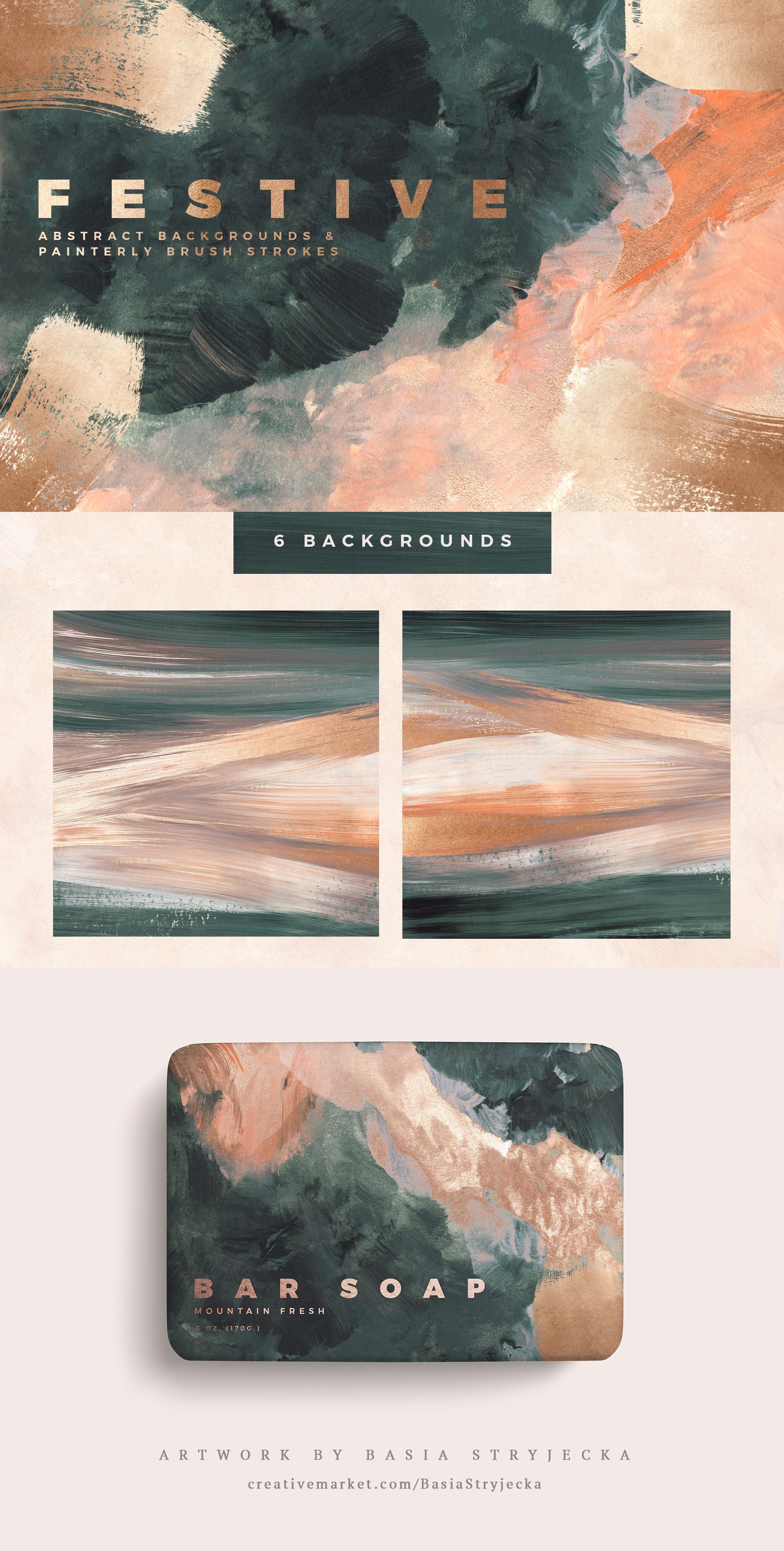 Authentic, hand painted, abstract backgrounds and painterly shapes. Add an artistic, modern twist to your holiday design needs. Perfect for print and web projects such as greeting cards, wedding invitations, branding, and many other uses.