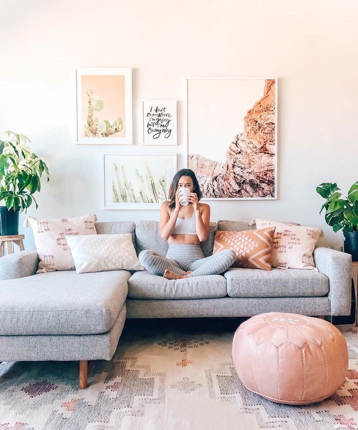 Blush and grey living space. Shop unique fine art from our community of independent artists. Photo by Om & The City | by Jules Hunt