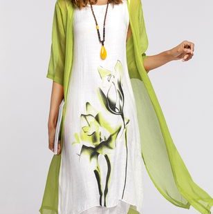 Floral Wrap 3/4 Sleeves Midi X-line Dress (01955322345)