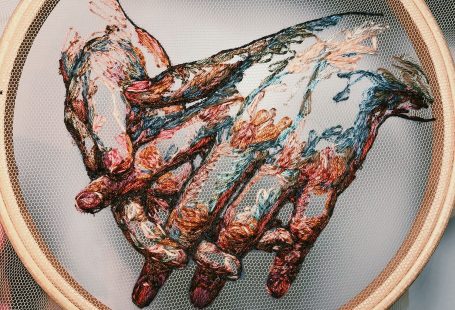 Graceful Figures and Shimmering Peacocks Embroidered on Tulle are Inspired by Haute Couture