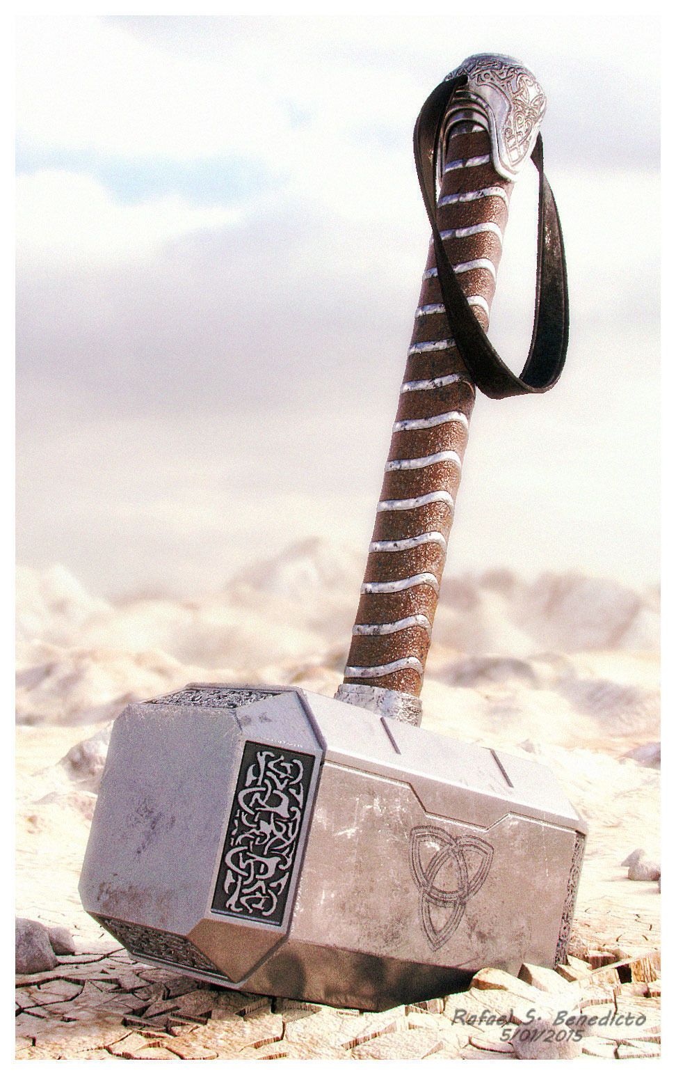 Hammer of Thor by nnm06956. Thor's Hammer (Mjolnir).- Fully textured with Vray materials - Includes ground mesh and HDRI lightprobe for rendering   /  You can buy this 3D model for 25$ on  www.cgtrader.com/... #hammer, #marvel, 