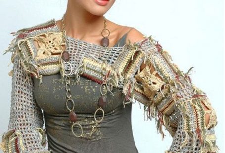 Hand knit patchwork top Hippie knitted shrug Short natural